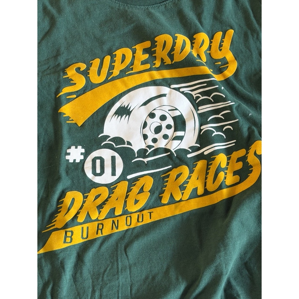 Superdry T-Shirt Men Green Drag Races Burnout 01 SD Crew Neck Medium Soft Thick - Picture 3 of 6